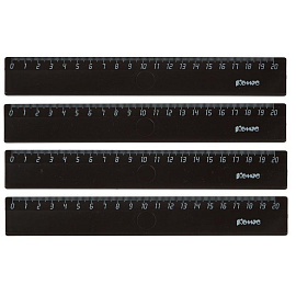 Линейка Комус 20 см пластиковая черная (4 штуки в упаковке)