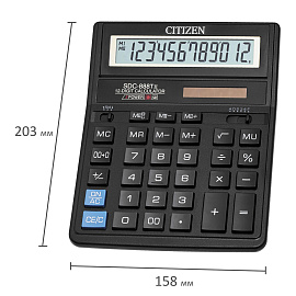 Калькулятор настольный Citizen DualPower SDC-888TII 12-разрядный черный 203x158x31 мм фото Калькулятор настольный Citizen DualPower SDC-888TII 12-разрядный черный 203x158x31 мм