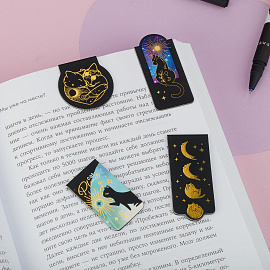Закладки магнитные для книг, 4шт., MESHU "Moon cat", софт-тач, фольга фото Закладки магнитные для книг, 4шт., MESHU "Moon cat", софт-тач, фольга
