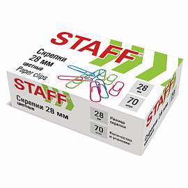 Скрепки STAFF 28 мм, цветные, 70 штук, 271708 фото Скрепки STAFF 28 мм, цветные, 70 штук, 271708