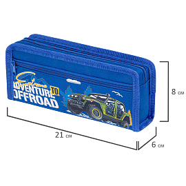 Пенал ЮНЛАНДИЯ ЮНИОР, 2 отделения, полиэстер, "Offroad", 21х8х6 см, 273813