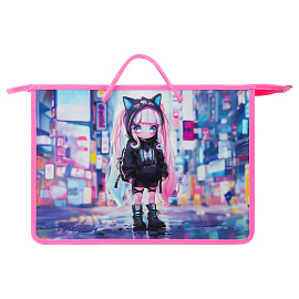 Папка с ручками А4 ArtSpace "Stylish girl", пластик, на молнии, 75мм