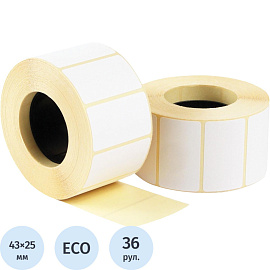 Термоэтикетки 43х25 мм ЭКО (диаметр втулки 40 мм, 36 рулонов по 1000 этикеток)