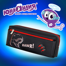 Пенал мягкий ЮНЛАНДИЯ, 2 отделения, полиэстер, "Roar", черный, 21х9х6 см, 272347
