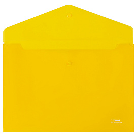 Папка-конверт на кнопке СТАММ А4, 180мкм, пластик, прозрачная, желтая