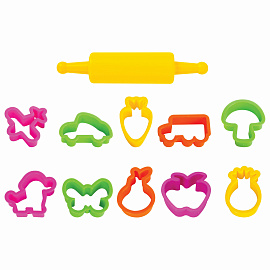 Формочки для лепки 10 штук и скалка ЮНЛАНДИЯ, европодвес, 229621 фото Формочки для лепки 10 штук и скалка ЮНЛАНДИЯ, европодвес, 229621