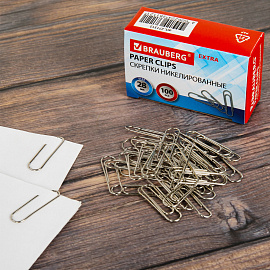 Скрепки EXTRA BRAUBERG 28 мм никелированные 100 штук, 271312 фото Скрепки EXTRA BRAUBERG 28 мм никелированные 100 штук, 271312