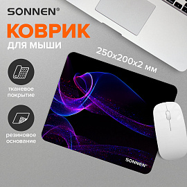 Коврик для мыши SONNEN "NEON WAVE" резина + ткань, 250х200х2 мм, 513958