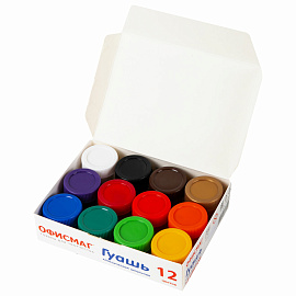 Гуашь школьная ОФИСМАГ, 12 цветов по 17 мл, 192381