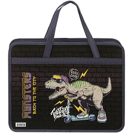 Папка с ручками А4 ArtSpace "Dino", пластик, на молнии, 75мм