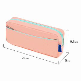 Пенал мягкий BRAUBERG PASTEL, 2 отделения, персиковый, 21х9,5х5 см, 272274