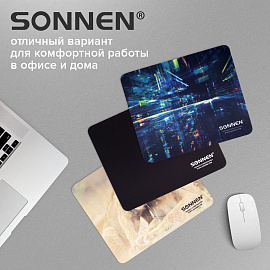 Коврик для мыши SONNEN "BLACK", резина + ткань, 220х180х3 мм, 513309