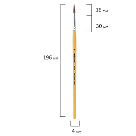 Кисть ПИФАГОР, ПОНИ, круглая, № 4, деревянная лакированная ручка, с колпачком, 200833 фото Кисть ПИФАГОР, ПОНИ, круглая, № 4, деревянная лакированная ручка, с колпачком, 200833