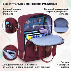 Рюкзак BRAUBERG FRIENDLY универсальный с длинными ручками, бордовый, 37х26х13 см, 270090