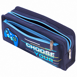 Пенал мягкий ЮНЛАНДИЯ, 2 отделения, полиэстер, "Joystick", синий, 21х6х9 см, 270274