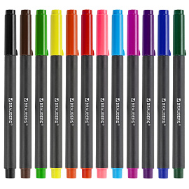 Фломастеры с наконечником-кистью 12 цветов, вентилируемый колпачок, BRAUBERG "PREMIUM", 152195