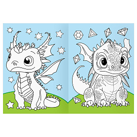 Раскраска с цв. фоном А4, 16 стр., ТРИ СОВЫ "Дракончики