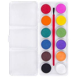 Краски акварельные ПИФАГОР "СОЛНЫШКО", 12 цветов, круглые кюветы, пенал, 192635