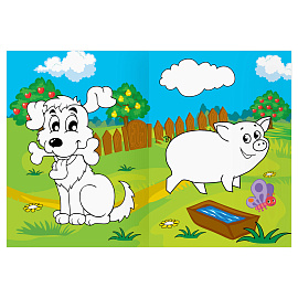 Раскраска с цв. фоном А4, 16 стр., ТРИ СОВЫ "В деревне