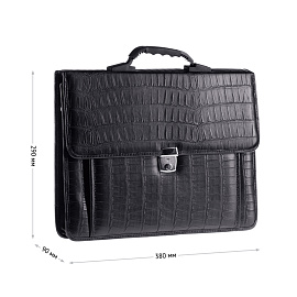 Портфель OfficeSpace "Palermo", кожзам, кайман, черный, 3 отделения, метал. замок, с ремнем
