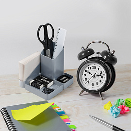 Настольная подставка СТАММ "Имидж", пластиковая, серая фото Настольная подставка СТАММ "Имидж", пластиковая, серая