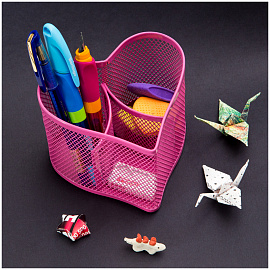 Настольная подставка Berlingo "Steel&Style", 3 секции, металлическая, в виде сердца, розовая