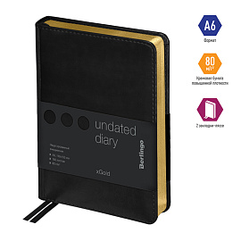 Ежедневник недатированный, А6, 160л., кожзам, Berlingo "xGold", зол. срез, черный