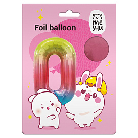 Воздушный шар, 40", MESHU, цифра 0, розовый, фольгированный