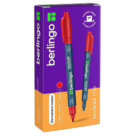 Маркер перманентный двухсторонний Berlingo "Multiline PE55" красный, пулевидный, 0,5/1мм