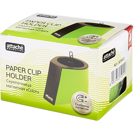 Скрепочница Attache Selection магнитная пластиковая круглая зеленая с 50 скрепками 28 мм