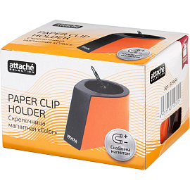 Скрепочница Attache Selection магнитная пластиковая круглая оранжевая с 50 скрепками 28 мм