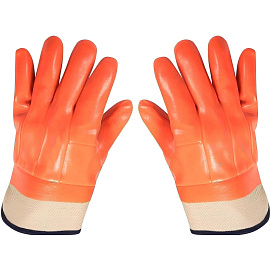 Перчатки рабочие утеплённые от кислот и щелочей хлопковые с ПВХ покрытием красные (13 класс вязки, размер 10, XL)