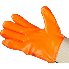 Перчатки рабочие утеплённые от кислот и щелочей хлопковые с ПВХ покрытием красные (13 класс вязки, размер 10, XL)