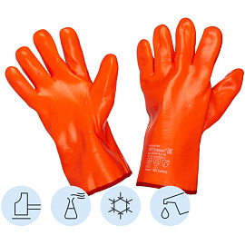 Перчатки рабочие утеплённые от кислот и щелочей хлопковые с ПВХ покрытием красные (размер 10, XL)