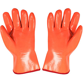 Перчатки рабочие утеплённые от кислот и щелочей хлопковые с ПВХ покрытием красные (размер 10, XL)