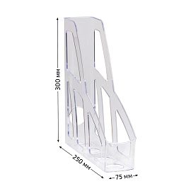 Лоток вертикальный для бумаг "Лидер" (250х75х300 мм), прозрачный, ЛТВ-30454
