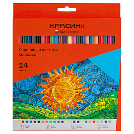 Карандаши цветные Красин "Мозаика", 24цв., шестигран., заточен., картон, европодвес фото Карандаши цветные Красин "Мозаика", 24цв., шестигран., заточен., картон, европодвес