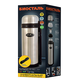 Термос Biostal 1.5 л металлик/черный
