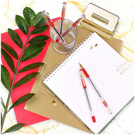 Ручка шариковая масляная с грипом MUNHWA "MC Gold", КРАСНАЯ, корпус прозрачный, узел 0,5 мм, линия письма 0,3 мм, BMC-03