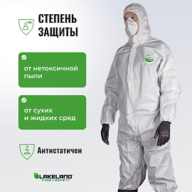 Комбинезон одноразовый с капюшоном Lakeland MicroMAX NS белый 55 г/кв.м (размер 52-54, XL, EMN428)