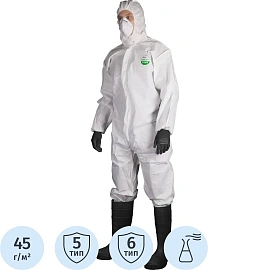 Комбинезон ограниченного срока использования с капюшоном Lakeland SafeGard 76 белый 45 г/кв.м (размер 58-62, XXL, ES428)