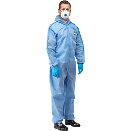 Комбинезон одноразовый с капюшоном Lakeland SafeGard 76 синий 45 г/кв.м (размер 44-46, М, ESB428)