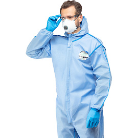 Комбинезон одноразовый с капюшоном Lakeland SafeGard 76 синий 45 г/кв.м (размер 44-46, М, ESB428)