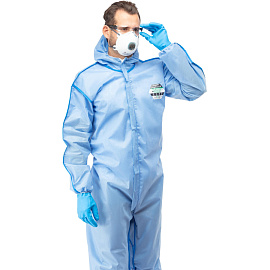 Комбинезон одноразовый с капюшоном Lakeland SafeGard 76 синий 45 г/кв.м (размер 44-46, М, ESB428)