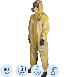 Комбинезон одноразовый с капюшоном Lakeland ChemMAX 1 желтый 80 г/кв.м (размер 48-50, L, CT1S428)
