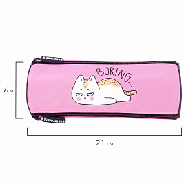 Пенал BRAUBERG, 3 отделения, нейлон, 21х7х7 см, "Lazy cat", 272306