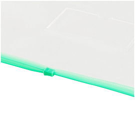 Папка-конверт на zip-молнии OfficeSpace А4, полипропилен, 150мкм, прозрачная, карман, молния зеленая