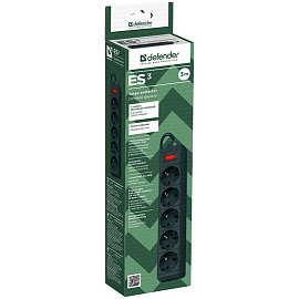 Сетевой фильтр Defender ES 3 на 5 розеток 3 метра черный (99485)