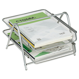Лоток для бумаг горизонтальный СТАММ, 2 секции, металл, серебристый