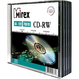 Диск CD-RW Mirex 700 МБ 4x -12x slim box UL121002A8F (5 штук в упаковке)